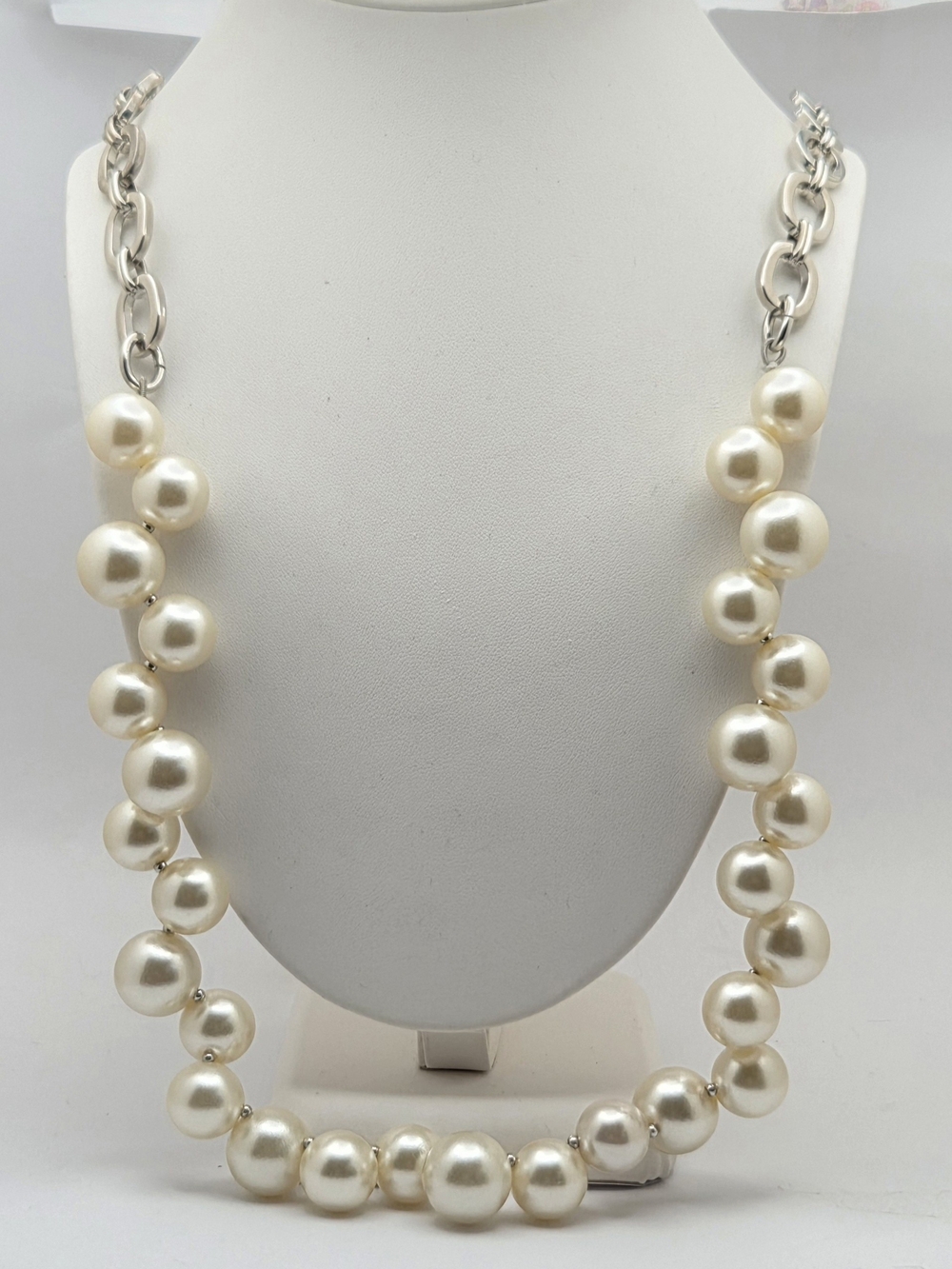 Anne Klein Cream Pearl Necklace with Silver Chain Links